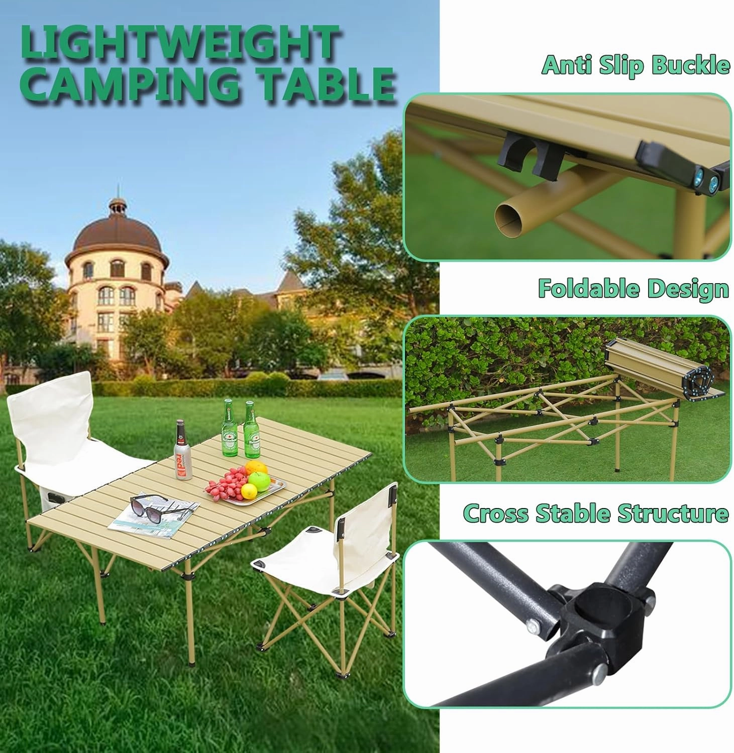 Folding Camping Table, Portable Picnic Table with Carry Bag, Lightweight Aluminum Roll-Up Design for Camping, Backpacking, Beach, BBQ, and Outdoor Parties Black 50×53×50cm/19.7×20.9×19.7in