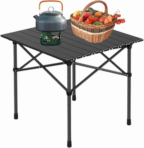 Folding Camping Table, Portable Picnic Table with Carry Bag, Lightweight Aluminum Roll-Up Design for Camping, Backpacking, Beach, BBQ, and Outdoor Parties Black 50×53×50cm/19.7×20.9×19.7in