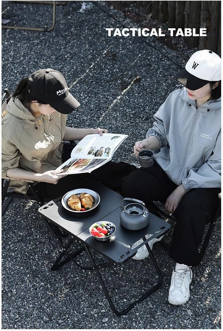 Folding Camping Tactical Table, Portable Folding Aluminum Table, Multifunctional Camping Barbecue Tea Making Equipment, for BBQ, Camping, Picnic, Beach, Travel, Outdoor Cooking