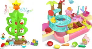 for Kids and Toddlers, Light Up My First Christmas Tree with Mini Train Set and 4 in 1 Kitchen Sink Toy