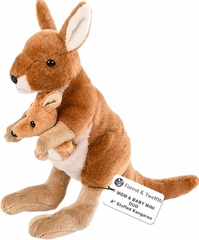 Forest & Twelfth Mom and Baby Mini Kangaroos, Stuffed Animals for Boys and Girls, Animal Baby Shower Decorations, Nursery Decor, Zoo Animals for Toddlers, Stuffed Kangaroo Realistic Toy (Kangaroo)