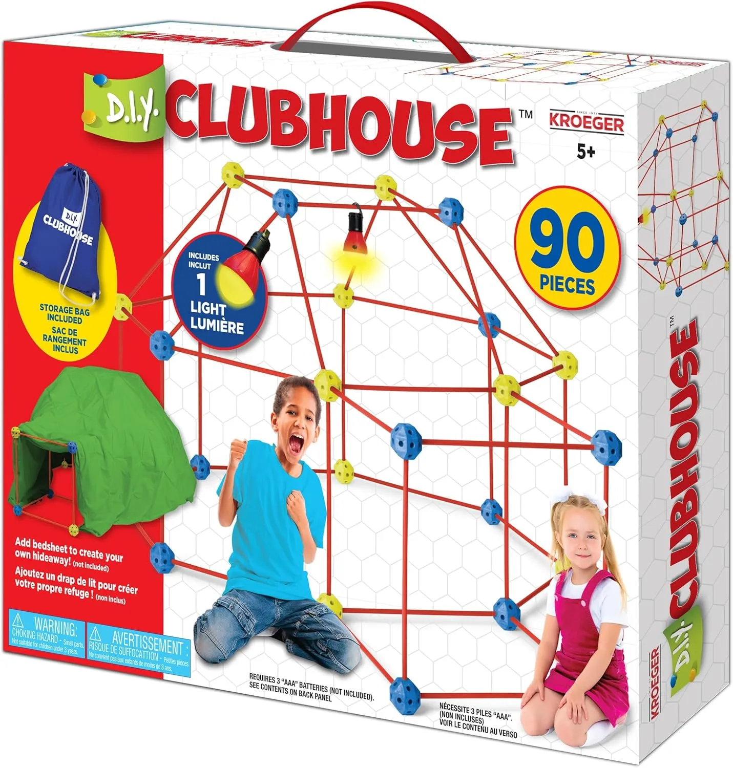 Fort Building Kit for Kids | 90 Pieces Educational Learning Toy and Creative Fort Toy for 5 Years and up STEM Building Toys DIY Castles Play Tent for Both Indoor and Outdoor