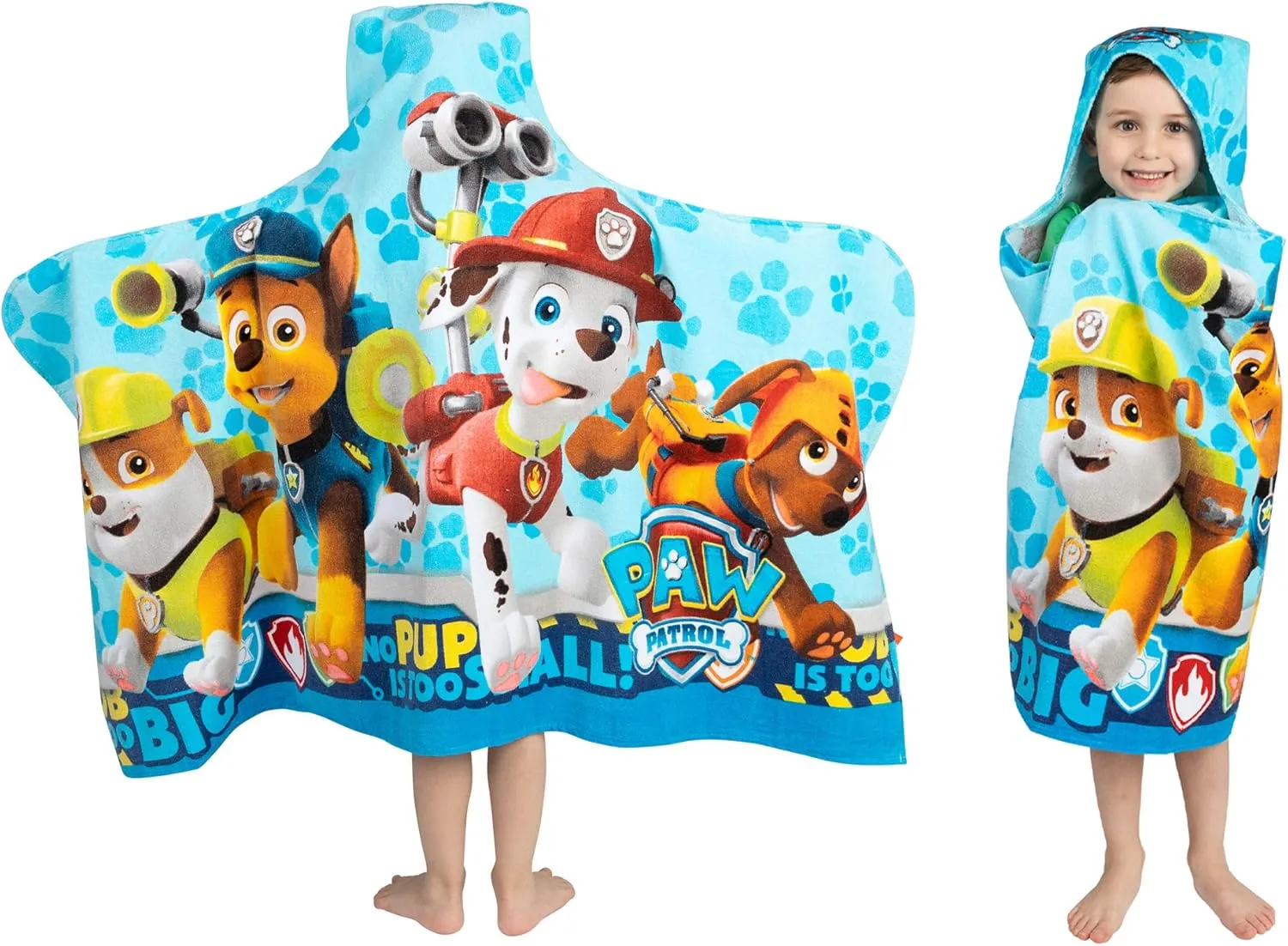 Franco Kids Bath and Beach Soft Cotton Terry Hooded Towel Wrap, 24" x 50", Paw Patrol Blue