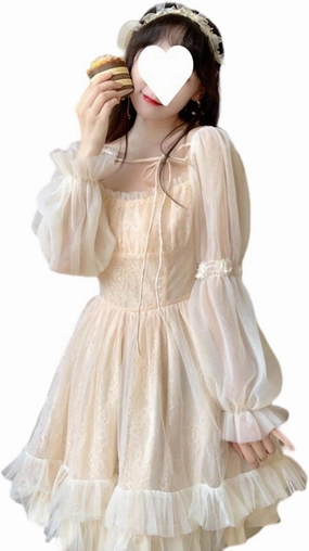 French Fairy Niche Lace Dress Women Long Sleeve Vintage Design New Dress