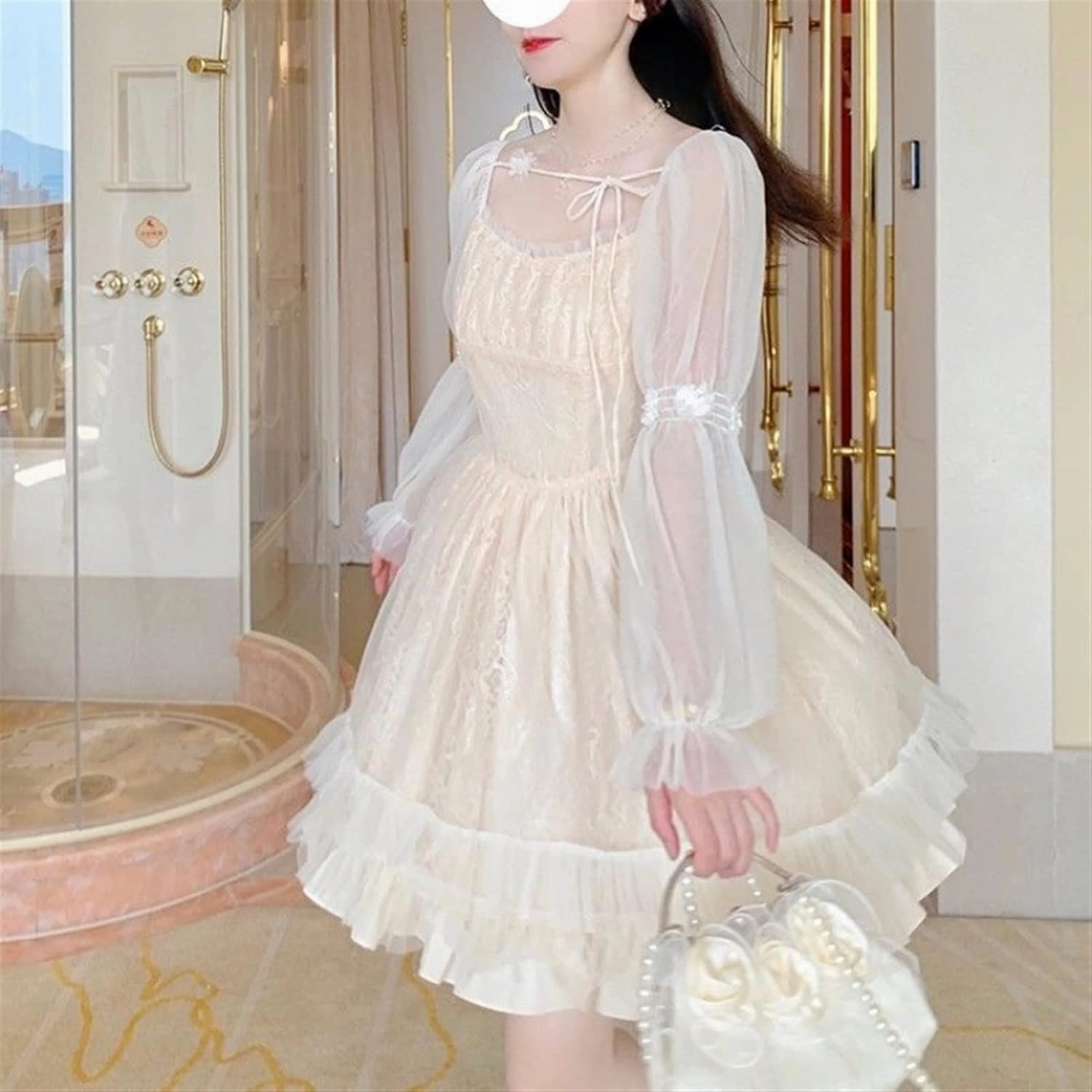 French Fairy Niche Lace Dress Women Long Sleeve Vintage Design New Dress