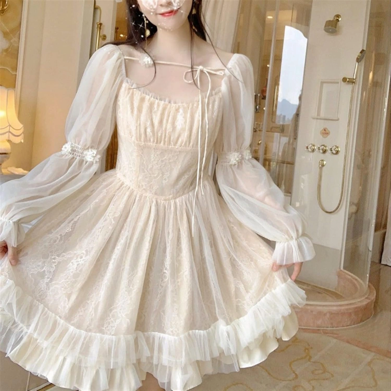 French Fairy Niche Lace Dress Women Long Sleeve Vintage Design New Dress