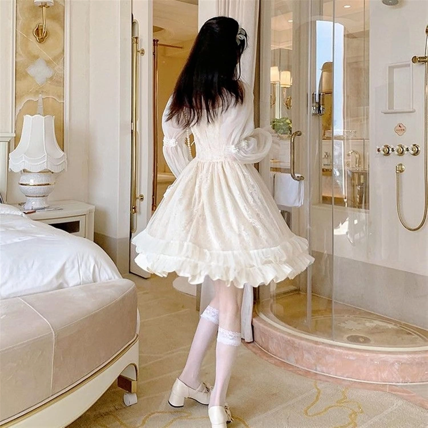 French Fairy Niche Lace Dress Women Long Sleeve Vintage Design New Dress
