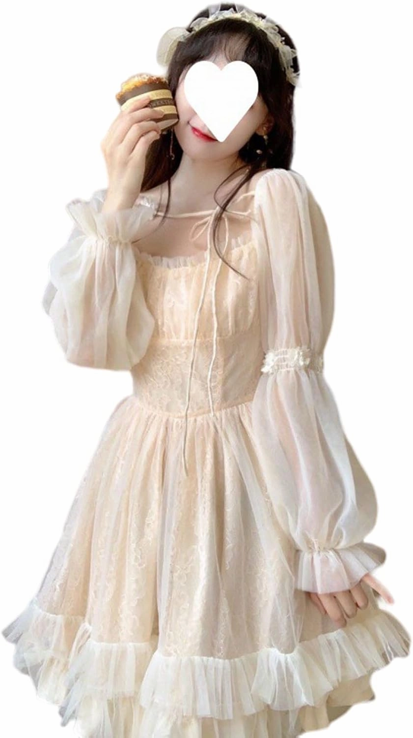 French Fairy Niche Lace Dress Women Long Sleeve Vintage Design New Dress