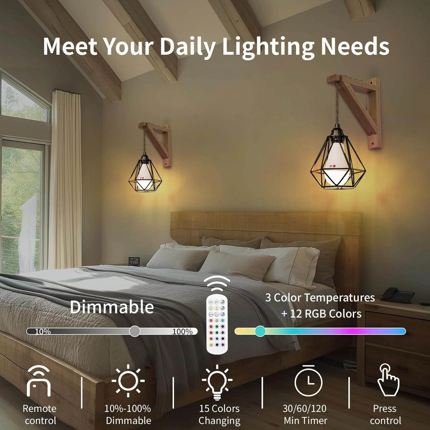 Frideko Boho Rechargeable Battery Operated Wall Sconces Set of Two with Remote, 15 Colors RGB Dimmable Wireless Wall Light, Indoor Wall Lamp with 3 Timer, Farmhouse Sconces Wall Lighting for Bedroom