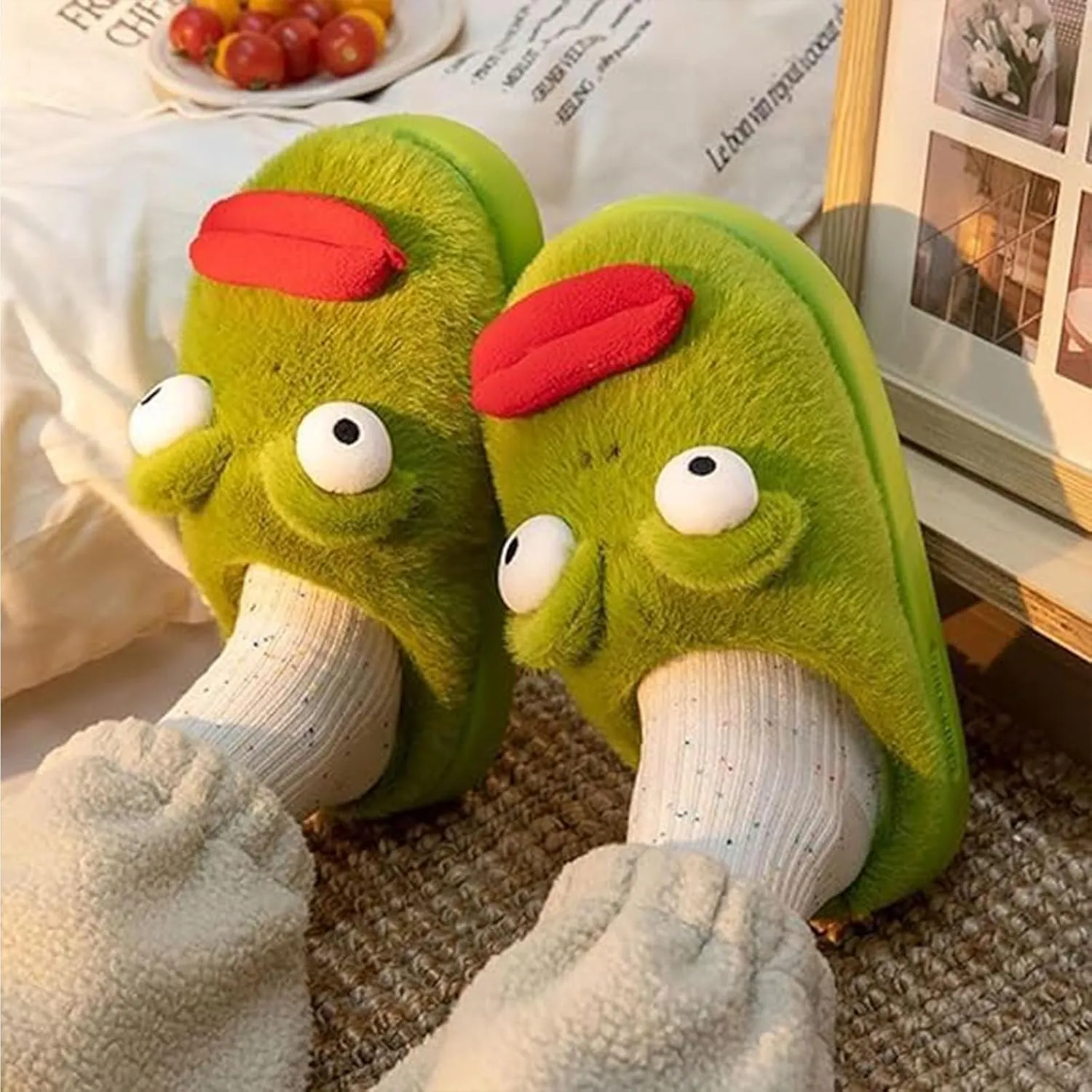 Frog Slippers, Fluffy Cartoon Frog Slippers Cute Animal Slippers Frog House Slippers For Women Men Indoor Slippers