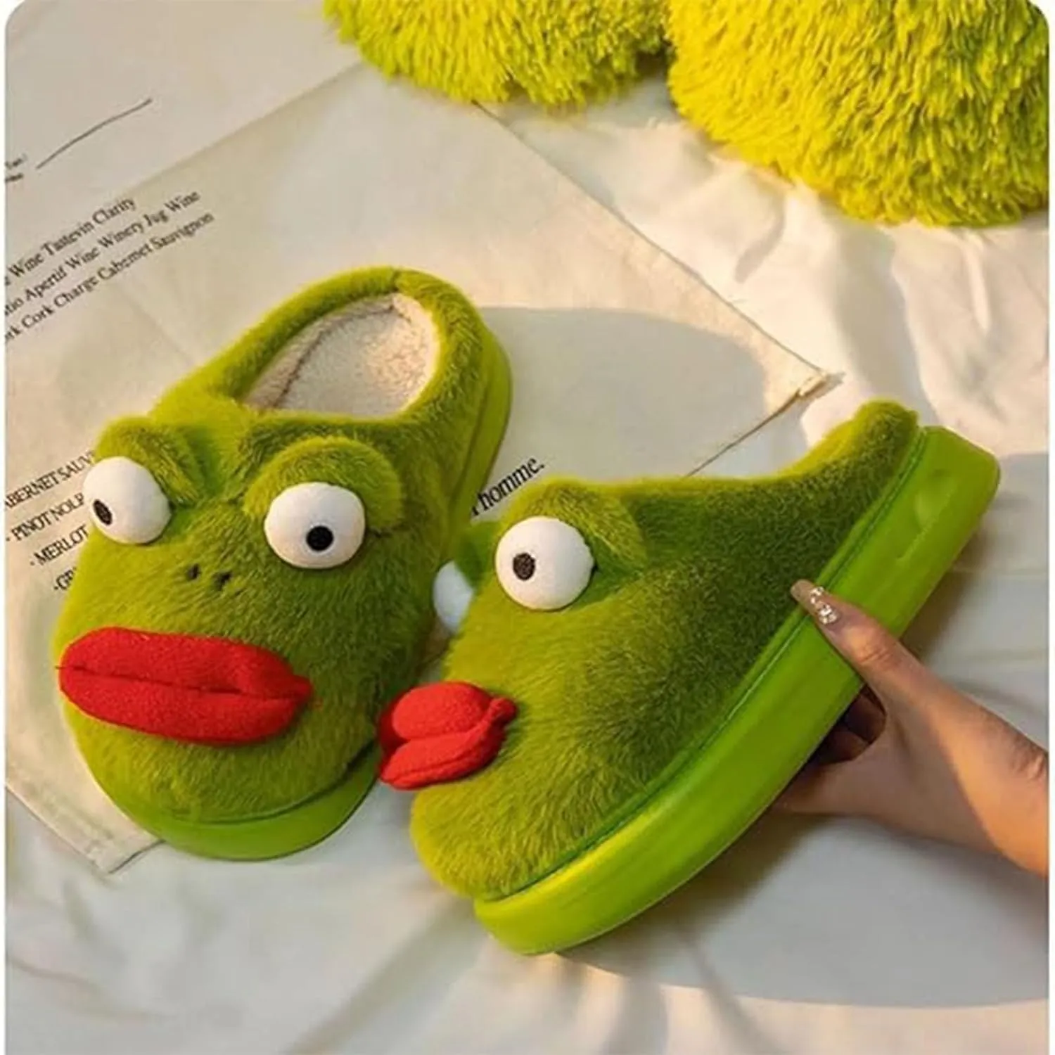Frog Slippers, Fluffy Cartoon Frog Slippers Cute Animal Slippers Frog House Slippers For Women Men Indoor Slippers