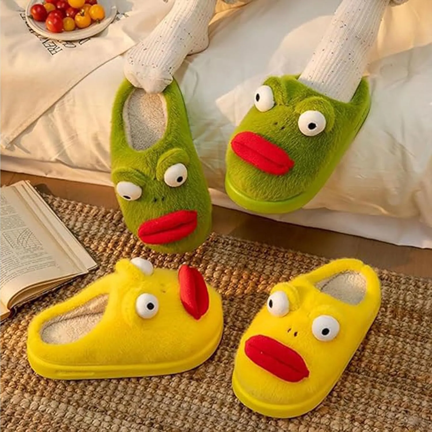 Frog Slippers, Fluffy Cartoon Frog Slippers Cute Animal Slippers Frog House Slippers For Women Men Indoor Slippers