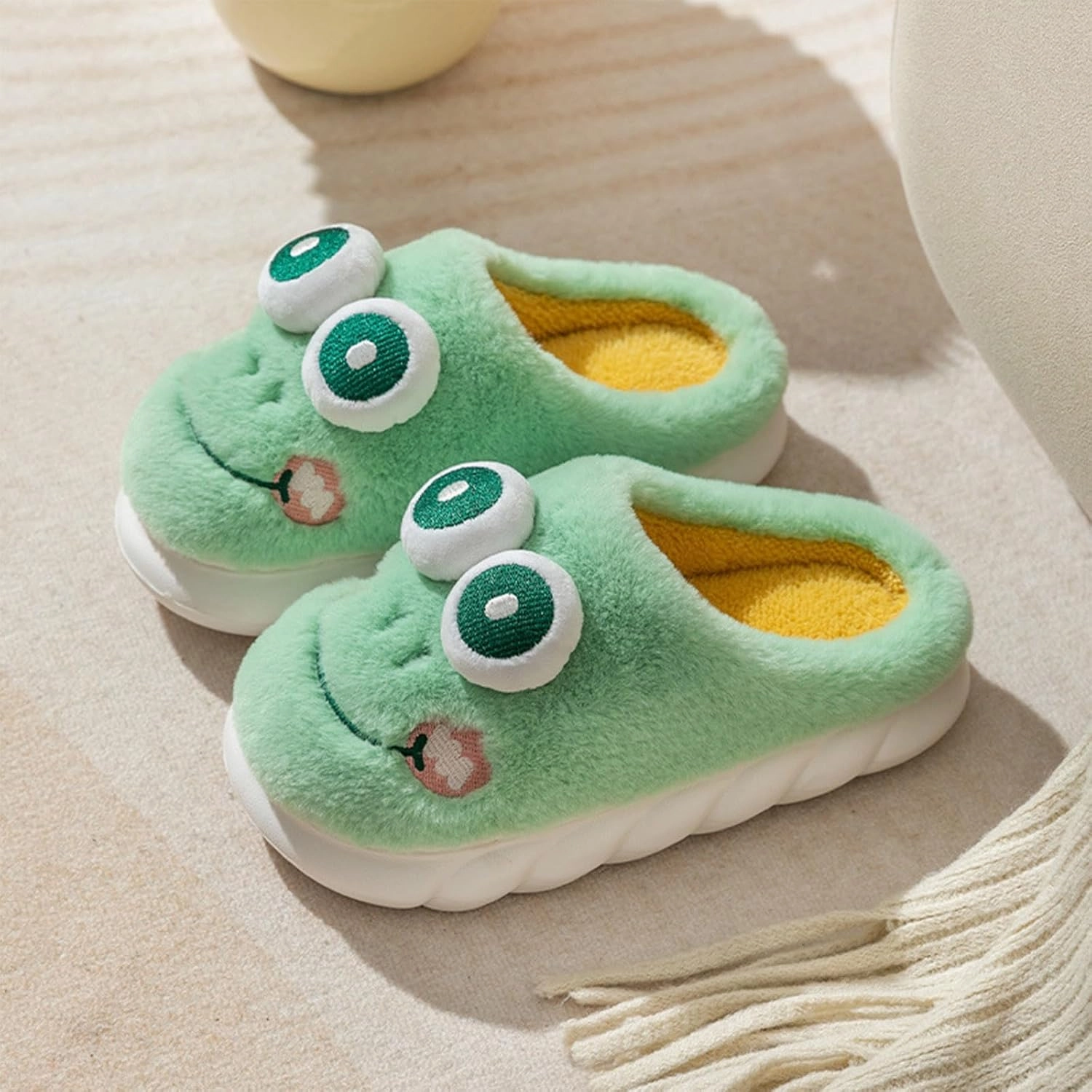 Frog Slippers, Fluffy Cartoon Frog Slippers Cute Animal Slippers Frog House Slippers For Women Men Indoor Slippers