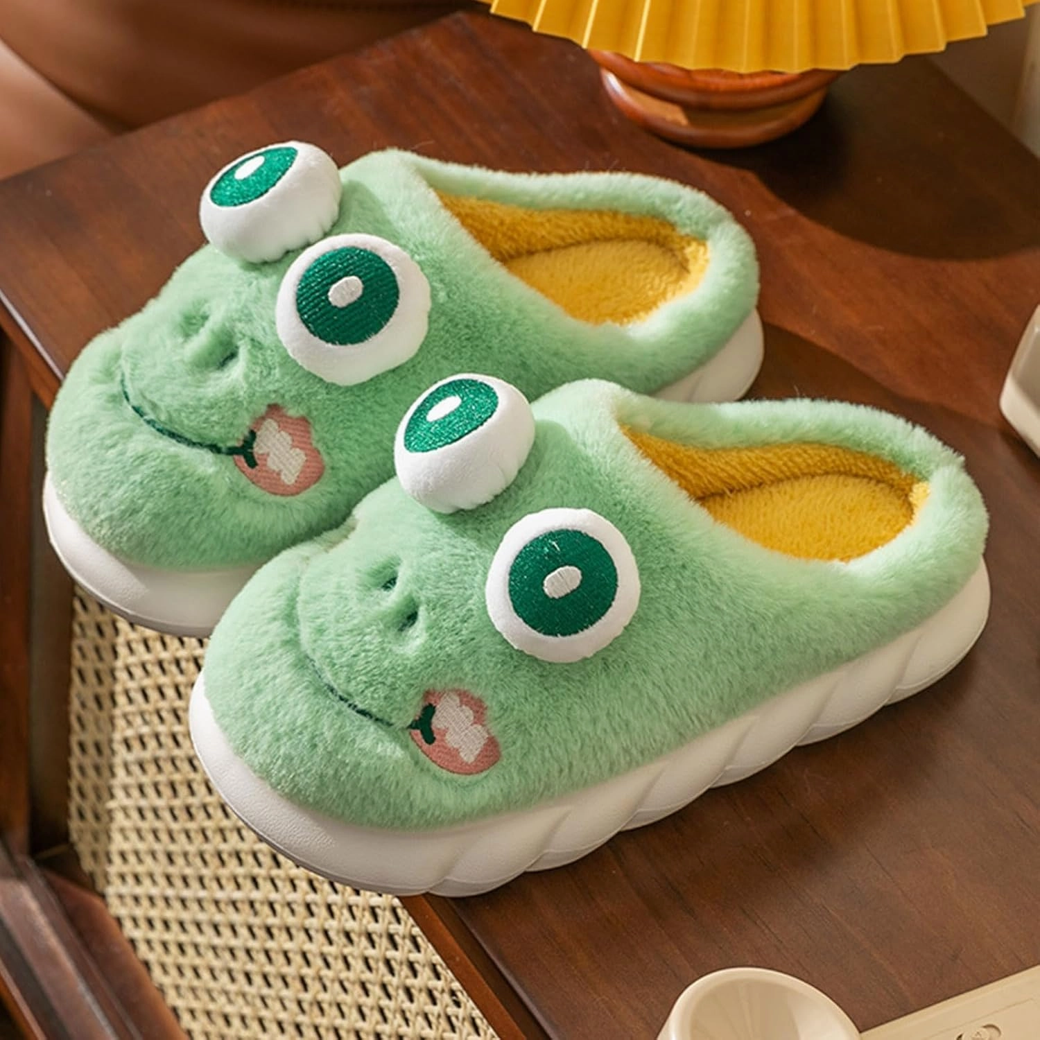 Frog Slippers, Fluffy Cartoon Frog Slippers Cute Animal Slippers Frog House Slippers For Women Men Indoor Slippers