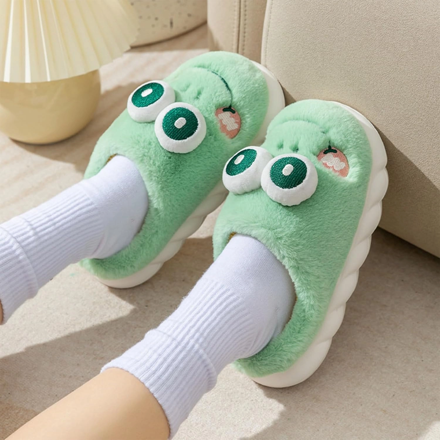 Frog Slippers, Fluffy Cartoon Frog Slippers Cute Animal Slippers Frog House Slippers For Women Men Indoor Slippers