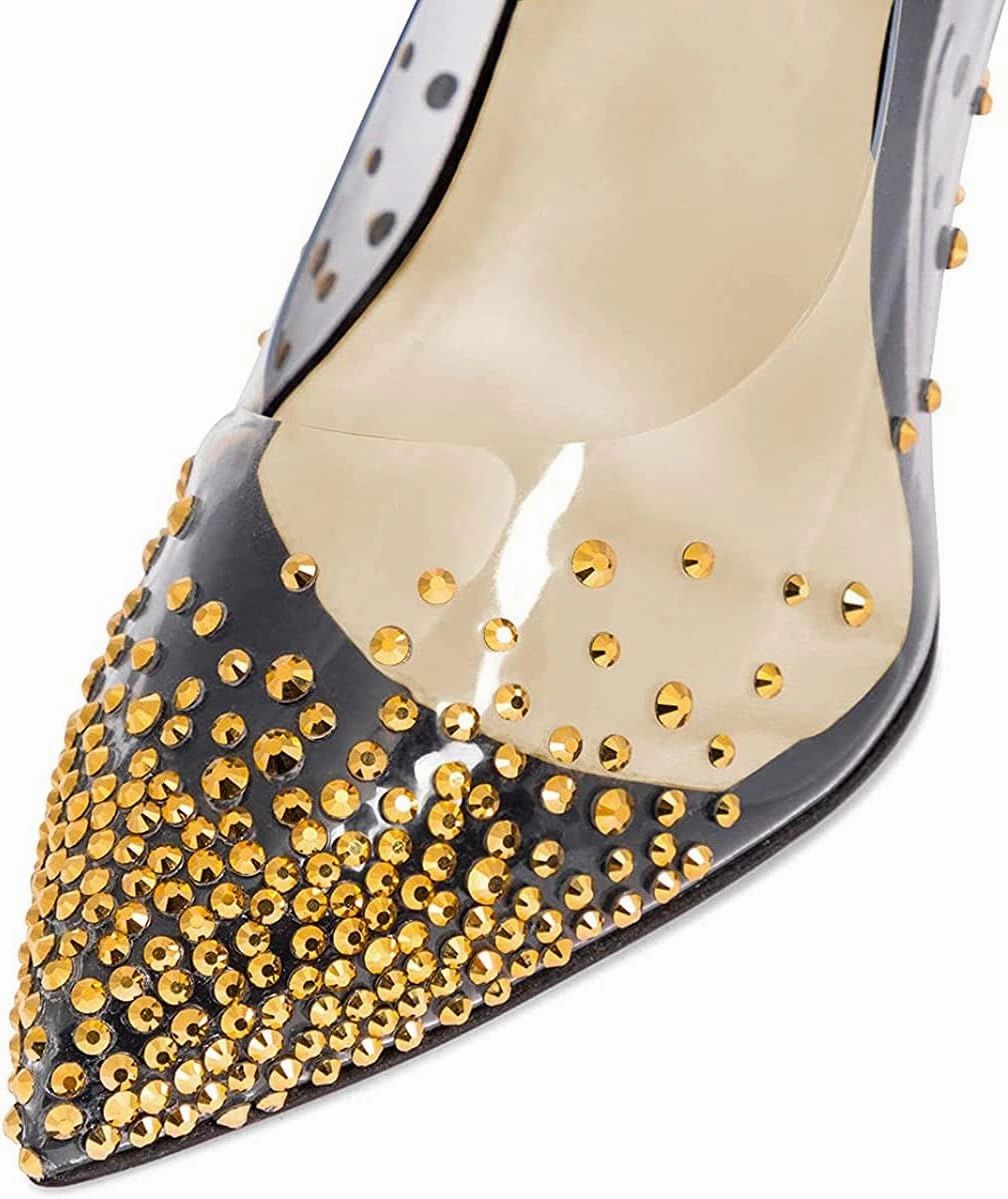 FSJ Women Studded Pointed Toe Transparent Pumps High Heels Shoes with Cute Bowknot US Size 4-15 M