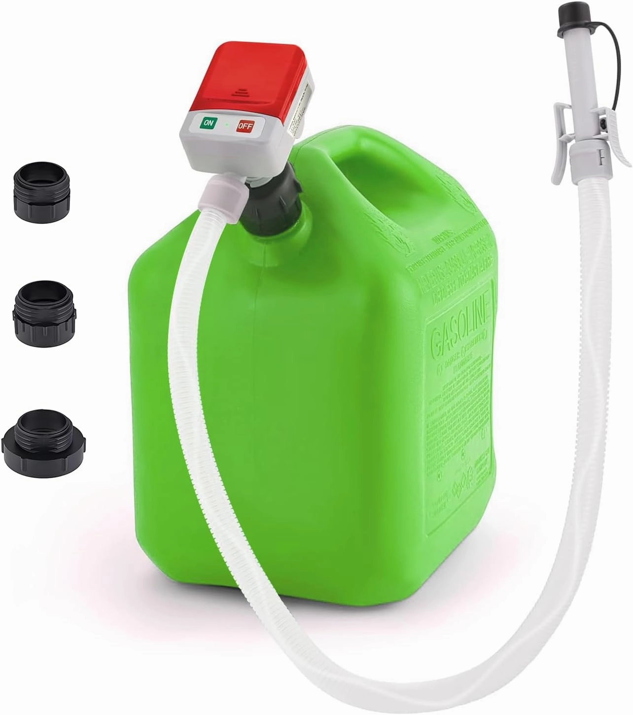 Fuel Transfer Pump Battery Powered with Auto-Stop Sensor, Leak Protection (2.4 GPM), 58inch Long Hose, Universal Adapter Fits Most Size Gas Cans for Gasoline Diesel Fuel Liquid