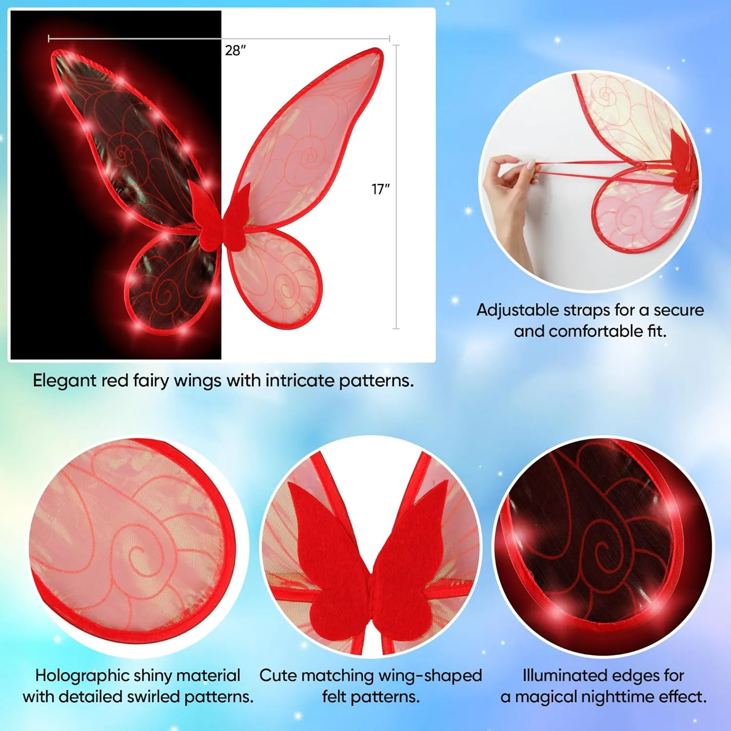 Funcredible Fairy Costume For Women and Girls - Light Up Fairy Wings and Flower Crown, Glitter - Butterfly Wings