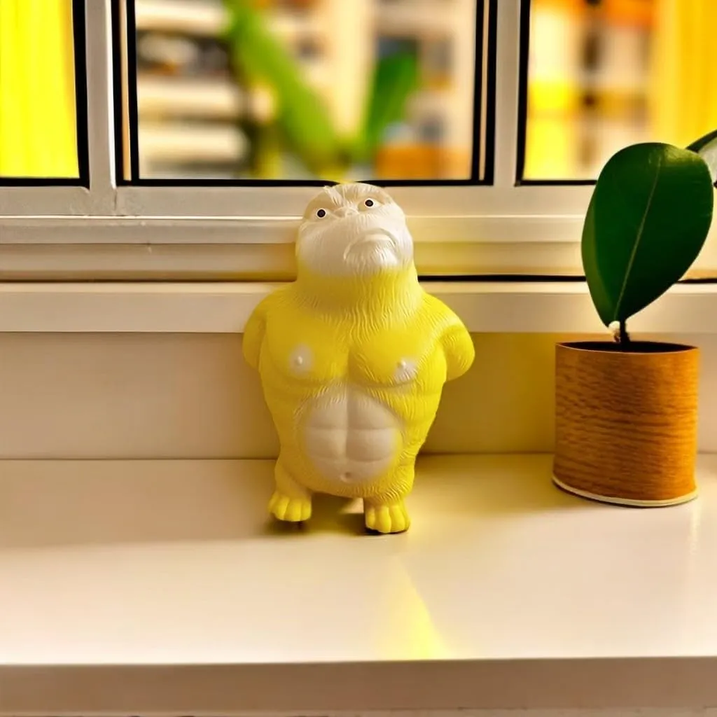 Funny Splat Gorilla Stress Relief Toys Gorilla Squeeze Toy,Cute Gorilla Man Sensory Stress Toy Reduce Irritability for All Ages (Yellow)