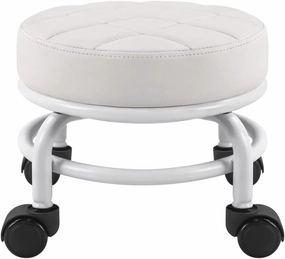 FURWOO Low Roller Seat PU Leather Rolling Stool with Wheels for Manicure, Mechanic,Home Office, Garage Shop White