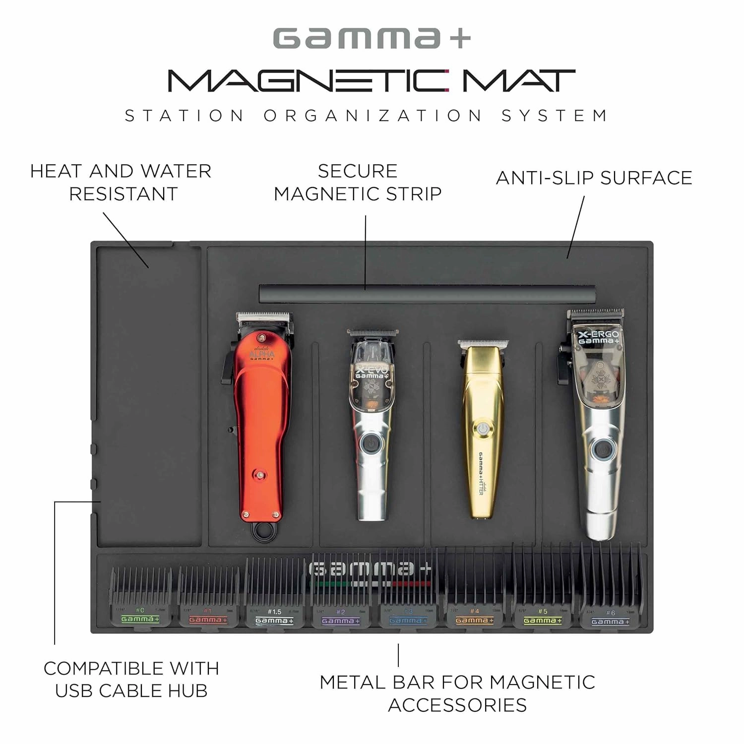 GAMMA  Professional Barber Appliance Magnetic Mat and Station Organizer, Anti-Slip, Durable Hair Styling Tools