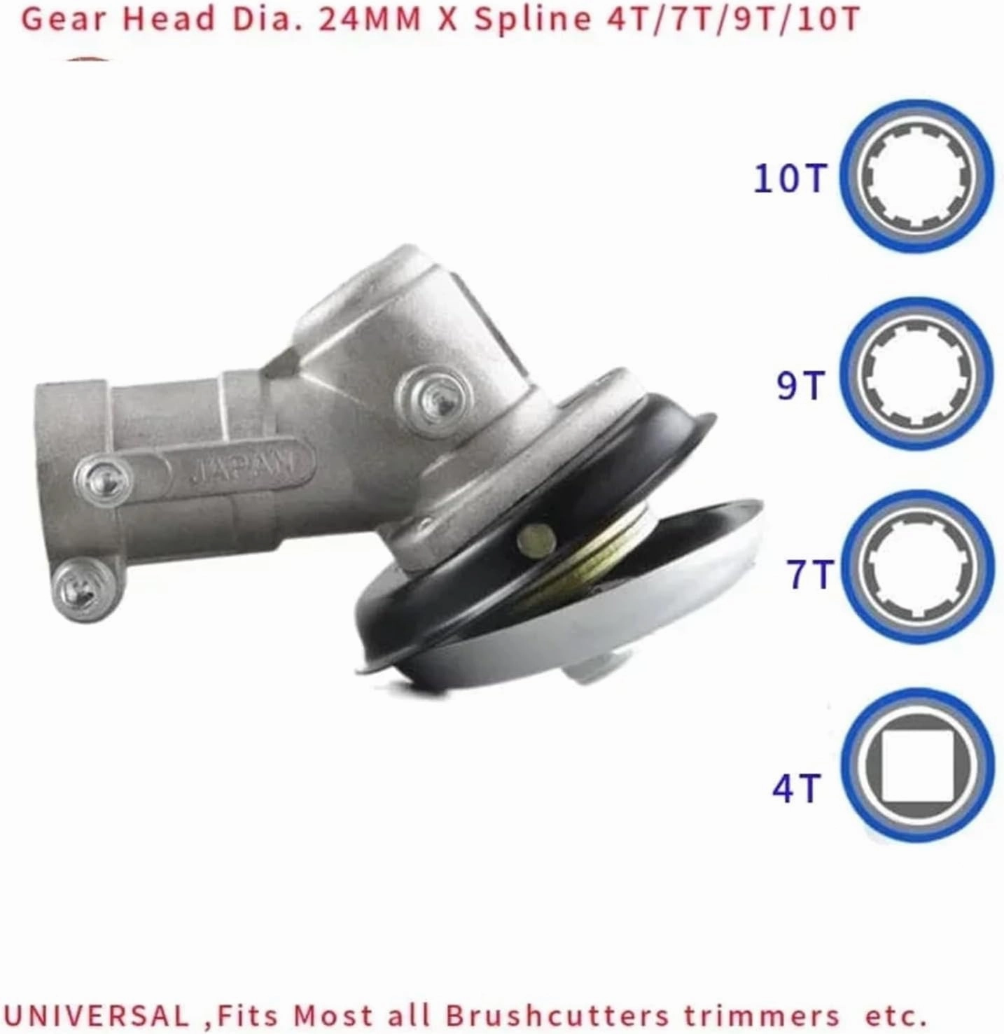Gear Head 24MM，Compatible for ZENOAH Mitsubishi MARUYAMA STRIMMER BRUSHCUTTER Spline 4T 7T 9T 10T M10 LHT CASING Complete Woking CASE Box(Dia.24MM X Spline 4T)