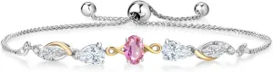 Gem Stone King 925 Silver and 10K Yellow Gold Pink Sapphire and White Moissanite and Lab Grown Diamond Tennis Bracelet for Women By Keren Hanan (1.64 cttw, Adjustable Up To 9 Inch)