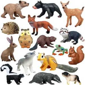 Gemini&Genius 16PCS Woodland Animal Baby Toys, Soild Plastic Forest Animals Educational Toy Figures, Cake Toppers Cupcake Toppers and Gifts for Kids