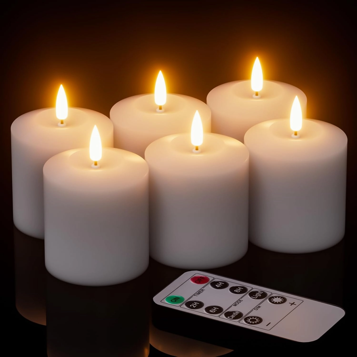 GenSwin Flameless Pillar Candles Flickering with Remote Timer, Battery Operated Real Wax LED Votive 3D Wick Candles 6 Pack White(Battery Include, 2 x 3.2 Inch)