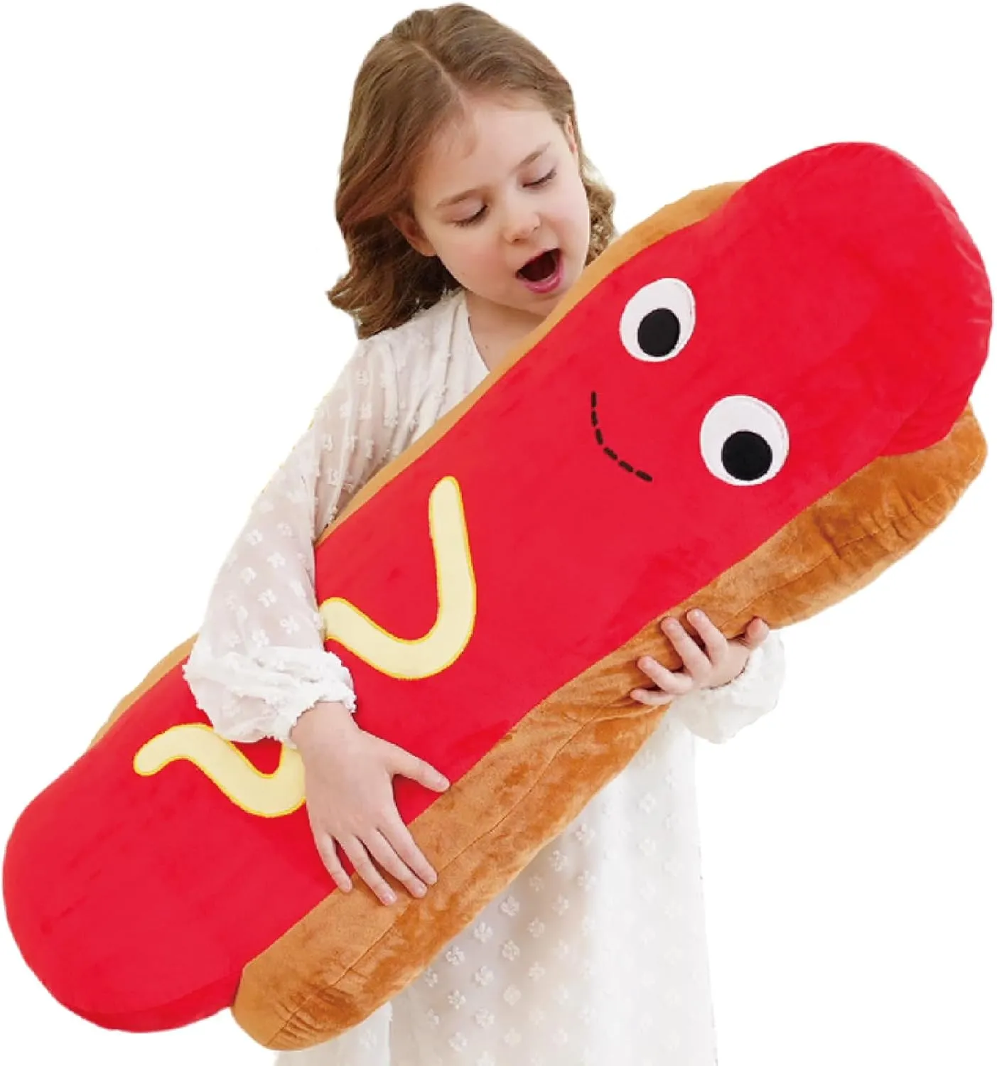 Giant Hot Dog Plush Pillow – 35 Inch Funny Food Plush Toy, Soft Stuffed Hot Dog Pillow, Oversized Hugging Cushion, Jumbo Plushie for Kids, Birthday