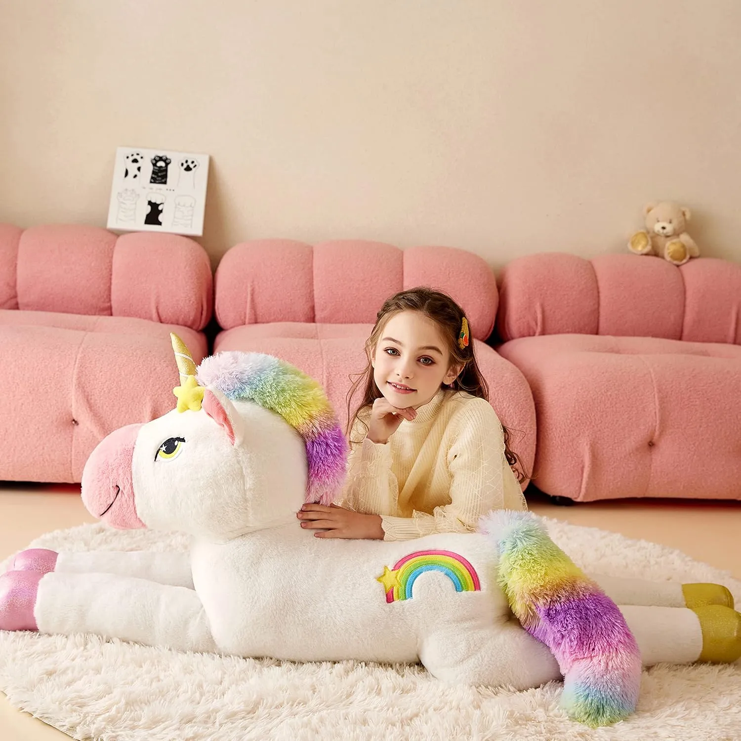 Giant Unicorn Stuffed Animal Plush Soft Toy,51" Large Jumbo Cute Big Size Huge Fluffy Plushie,Birthday Gifts for Kids