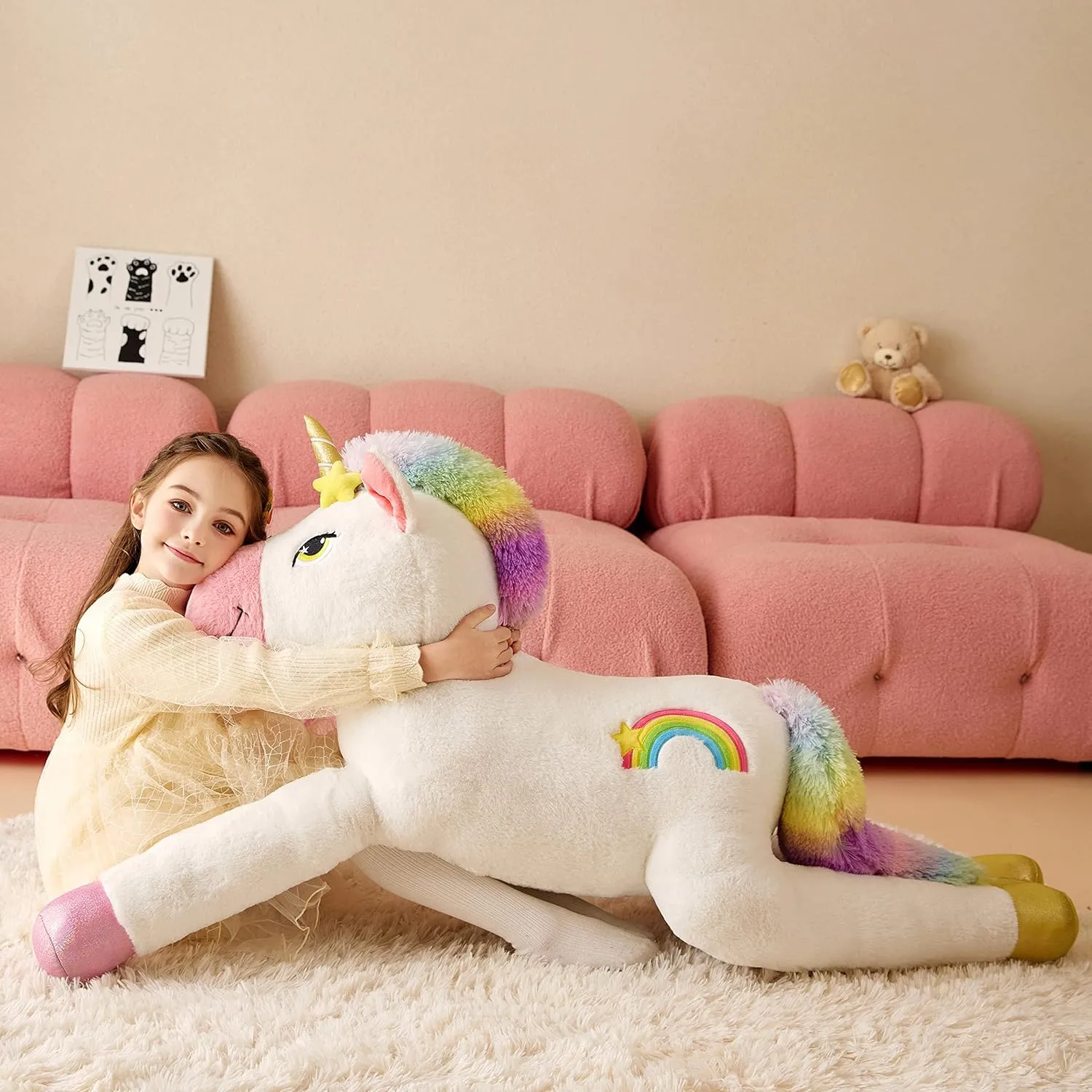 Giant Unicorn Stuffed Animal Plush Soft Toy,51" Large Jumbo Cute Big Size Huge Fluffy Plushie,Birthday Gifts for Kids