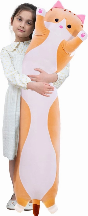 Giant Cat Pillow Plush Cartoon Kitty Sleeping Hugging Pillow, Cuddly Soft Long Kitten Body Pillow Doll Cat Cushion Toy for Kids Girlfriend (Yellow, 110cm/43.3inch)