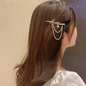 Girls Hair Clips,Hair Slides,Hair Accessories，The New Dual Purpose Rhinestone Bow Tie Word Clip Tassel Bangs Clip Fairy Side Hairpin Brooch Duckbill Clip