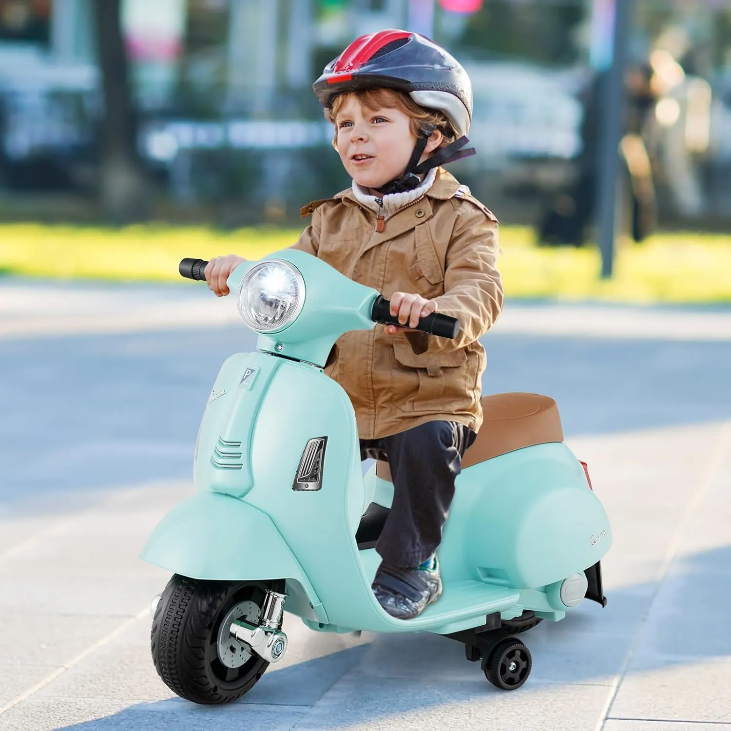 GLACER Toddler Motorcycle, Licensed Vespa 6V Battery Powered Electric Motorbike w/Training Wheels, LED Headlight & Horn Sound, Ride on Toy Car, Kids Motorcycle for Boys & Girls (Green)