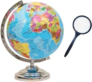 Globe Educational Globe 10 Inches Height and 8 Inches Diameter Rotating World Globe with Steel Finish Arc and Base/World Globe/Home Decor/Office Decor/Gift Item (Blue)