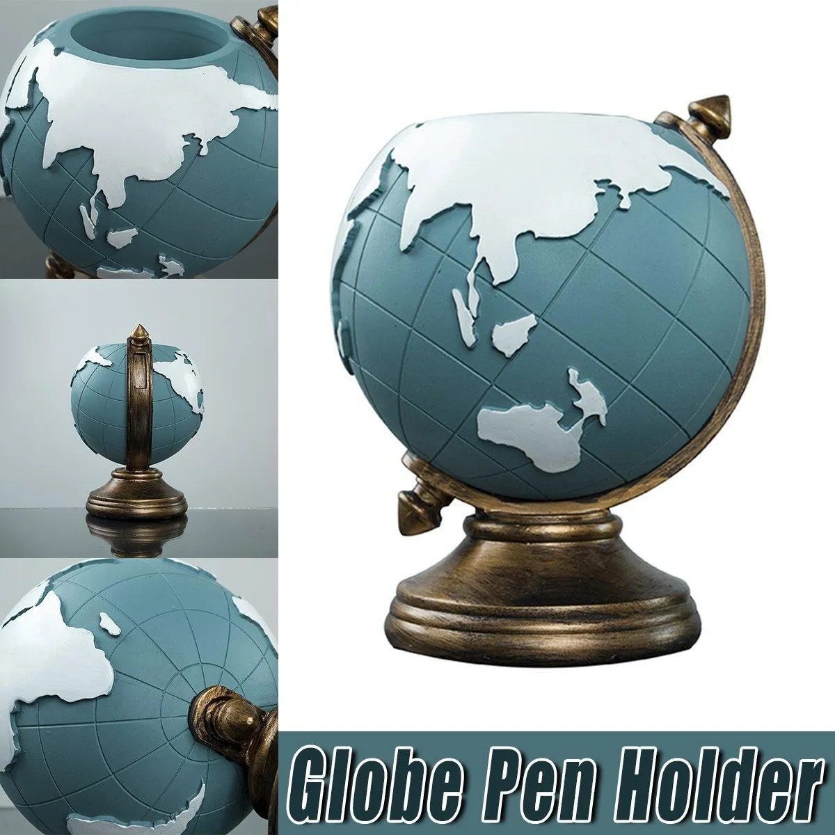 Globe Pen Holder Ornament Desktop Organizer Room Decoration Office Storage Stand