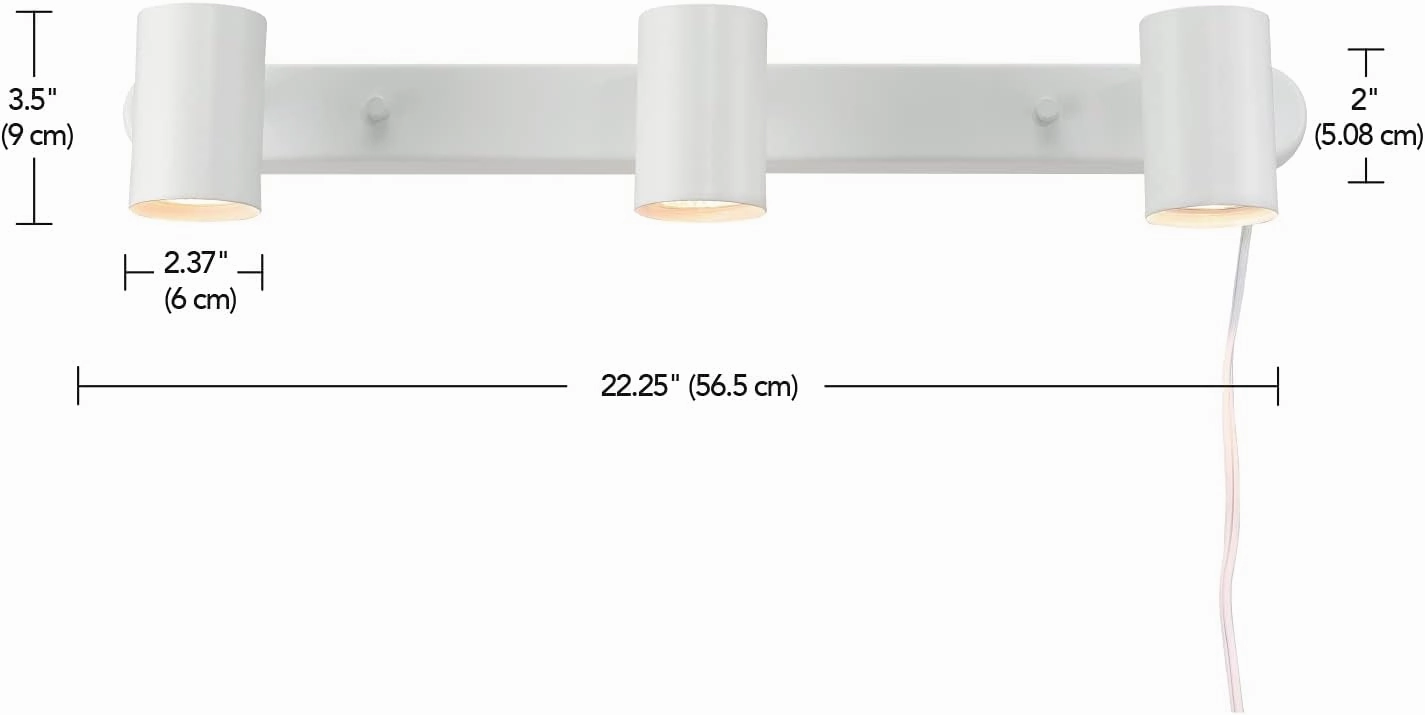 GLOBE Electric 60024 3-Light Plug-in Track Lighting, Adjustable Heads, Matte White Finish, 22-inch, GU10 Base, 15-Foot Cord with in-Line Switch, Modern Ceiling Light for Apartments and Rentals