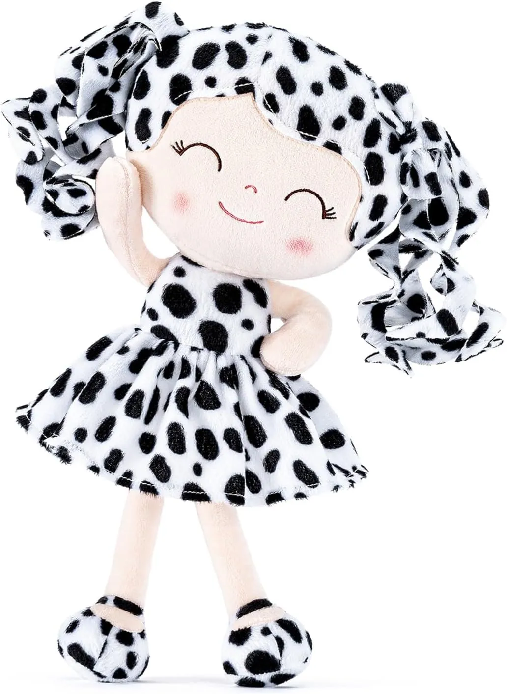Gloveleya Baby Dolls Soft Snuggly First Baby Girl Gifts Plush Doll with Light Skin & White Spots Dress 12 inches Animal Series