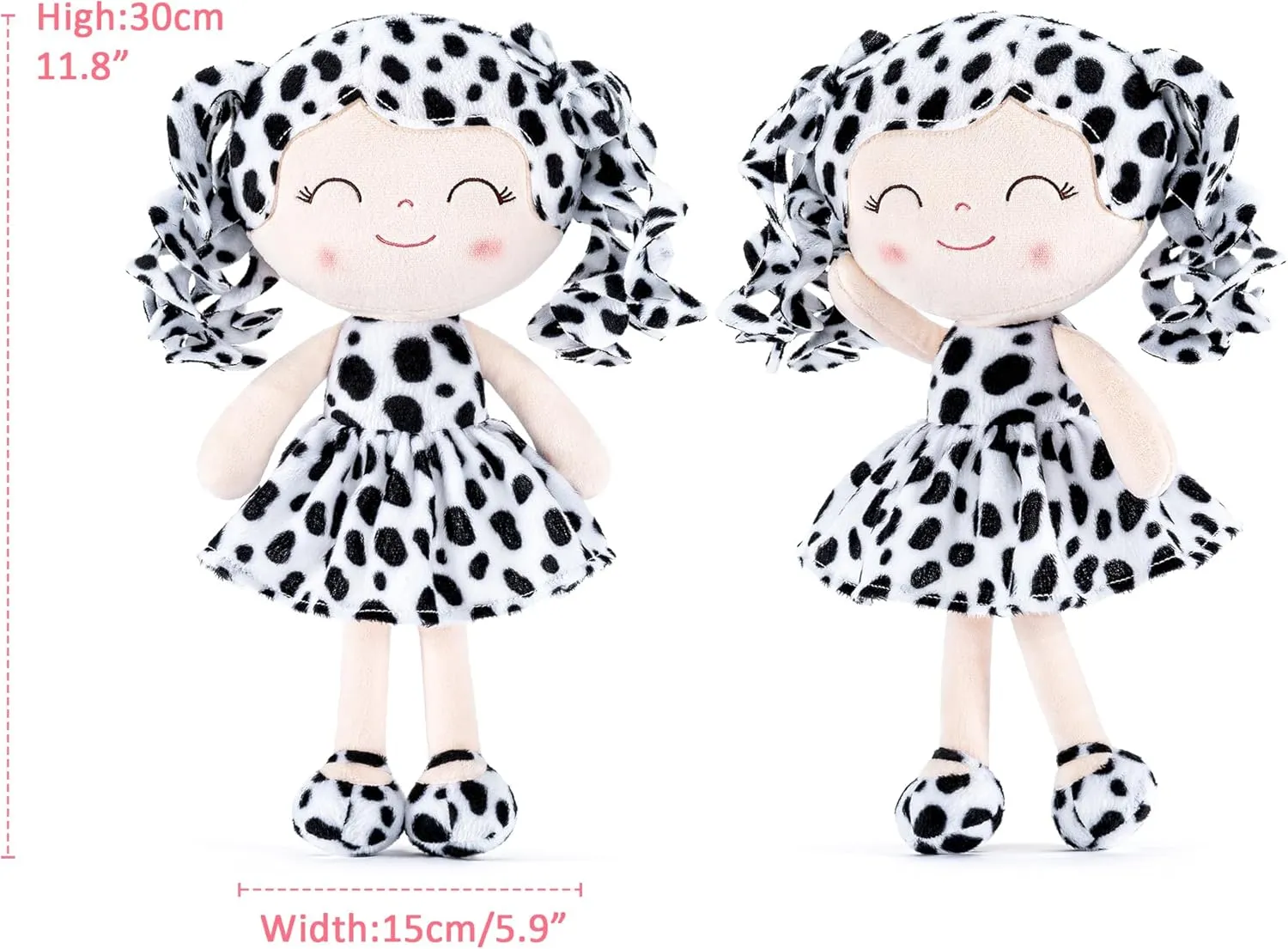 Gloveleya Baby Dolls Soft Snuggly First Baby Girl Gifts Plush Doll with Light Skin & White Spots Dress 12 inches Animal Series