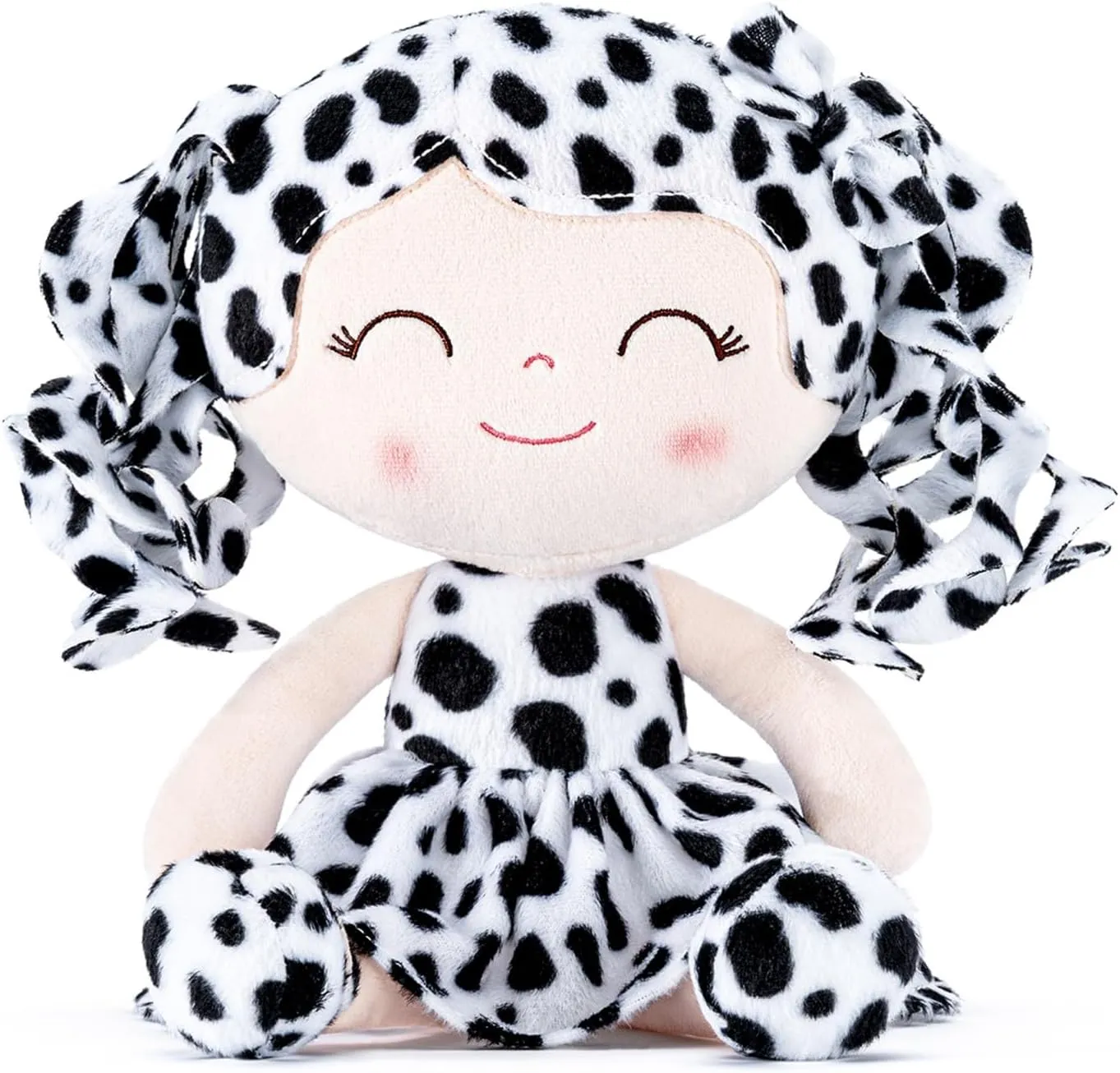 Gloveleya Baby Dolls Soft Snuggly First Baby Girl Gifts Plush Doll with Light Skin & White Spots Dress 12 inches Animal Series