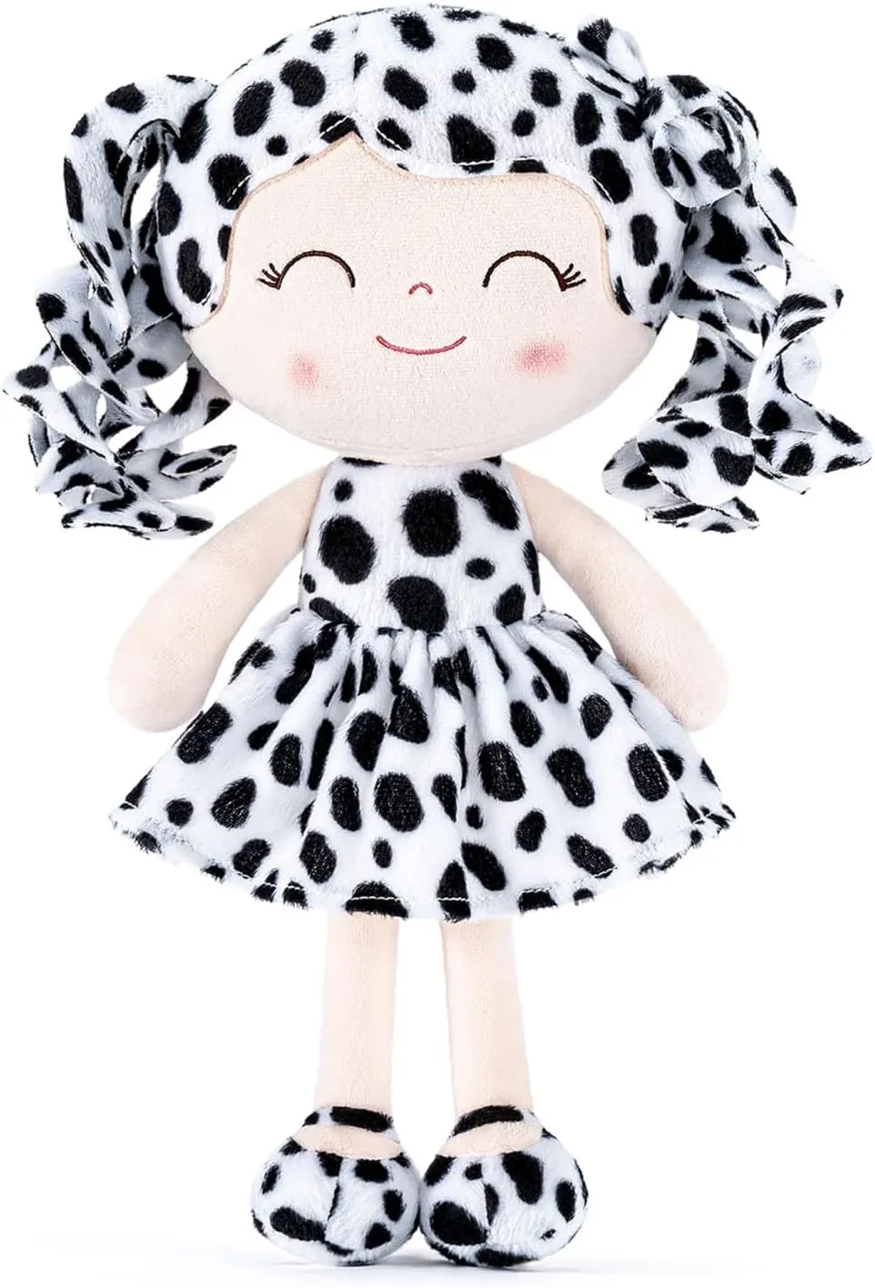 Gloveleya Baby Dolls Soft Snuggly First Baby Girl Gifts Plush Doll with Light Skin & White Spots Dress 12 inches Animal Series