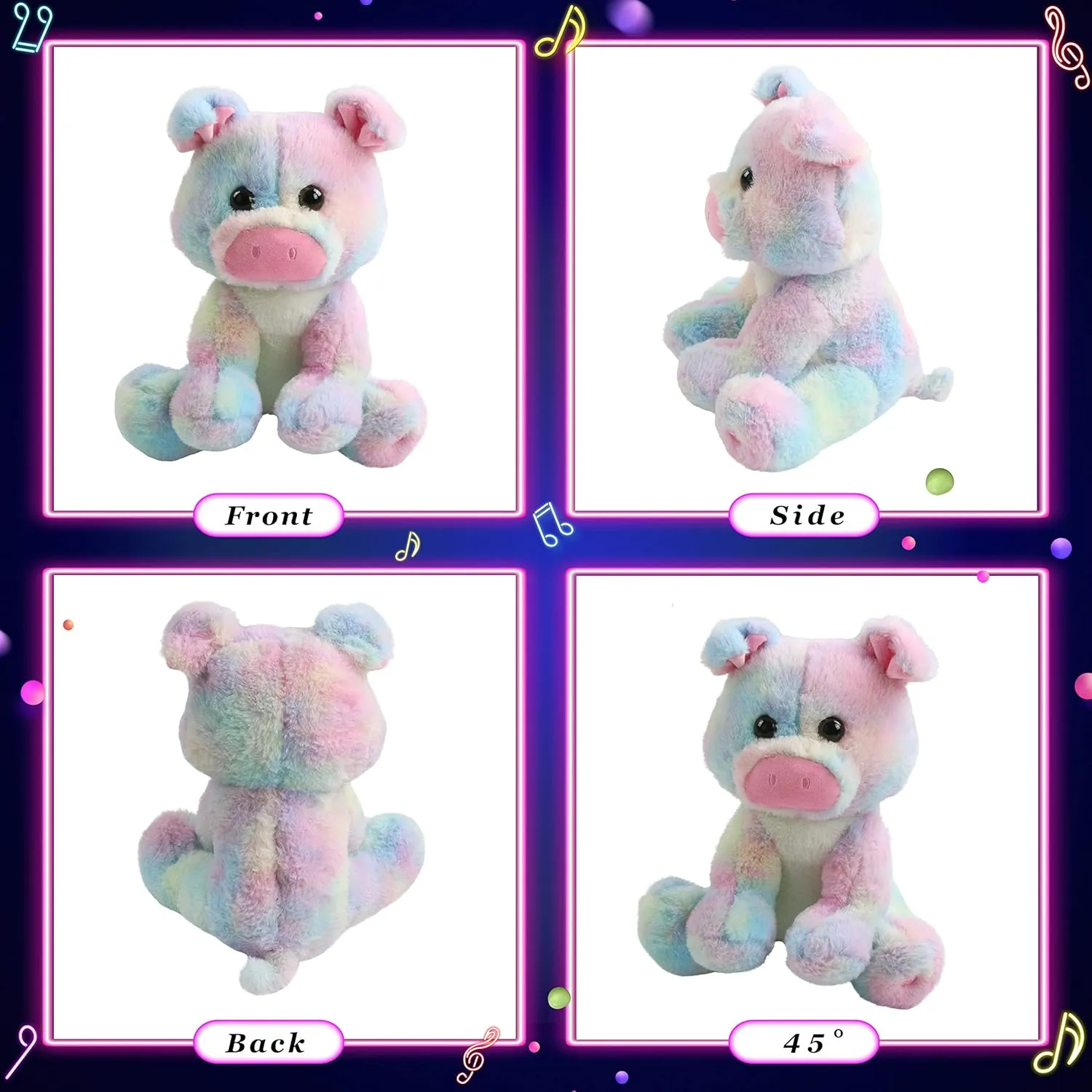 Glow Guards 12''Musical Light up Rainbow Pig Stuffed Animal,LED Singing Soft Piggy Farm Animal Plush Toy with Night Light&Lullaby,Ideal Gifts Birthday Children's Day Hoilday for Toddler Kids