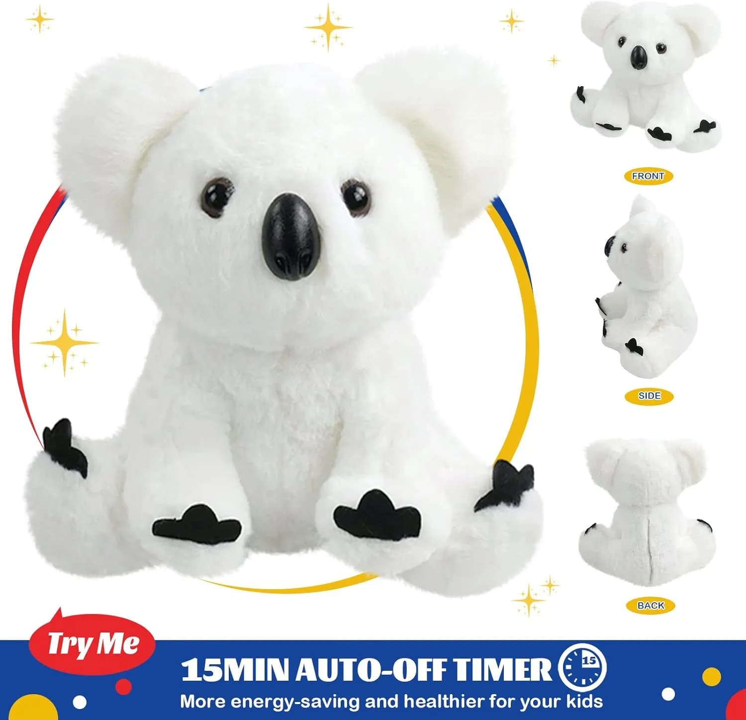 Glow Guards Musical Light up White Koala Stuffed Animal LED Singing Wildlife Soft Plush Toy with Night Lights Lullabies Birthday Idea Gift for Toddlers Kids, 10''