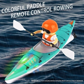 GoolRC RC Boat for Kids, Remote Control Boat with LED Lights, 2.4GHz Simulated RC Kayak Boat with Paddle for Lake River Pool and Bathtub, Balance Water Toys for Boys and Girls (Blue)