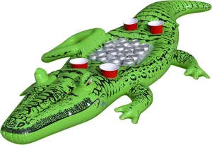 GoPong Giant Party Gator Floating Alligator with Cooler and Cup Holders, Over 6 ft Long