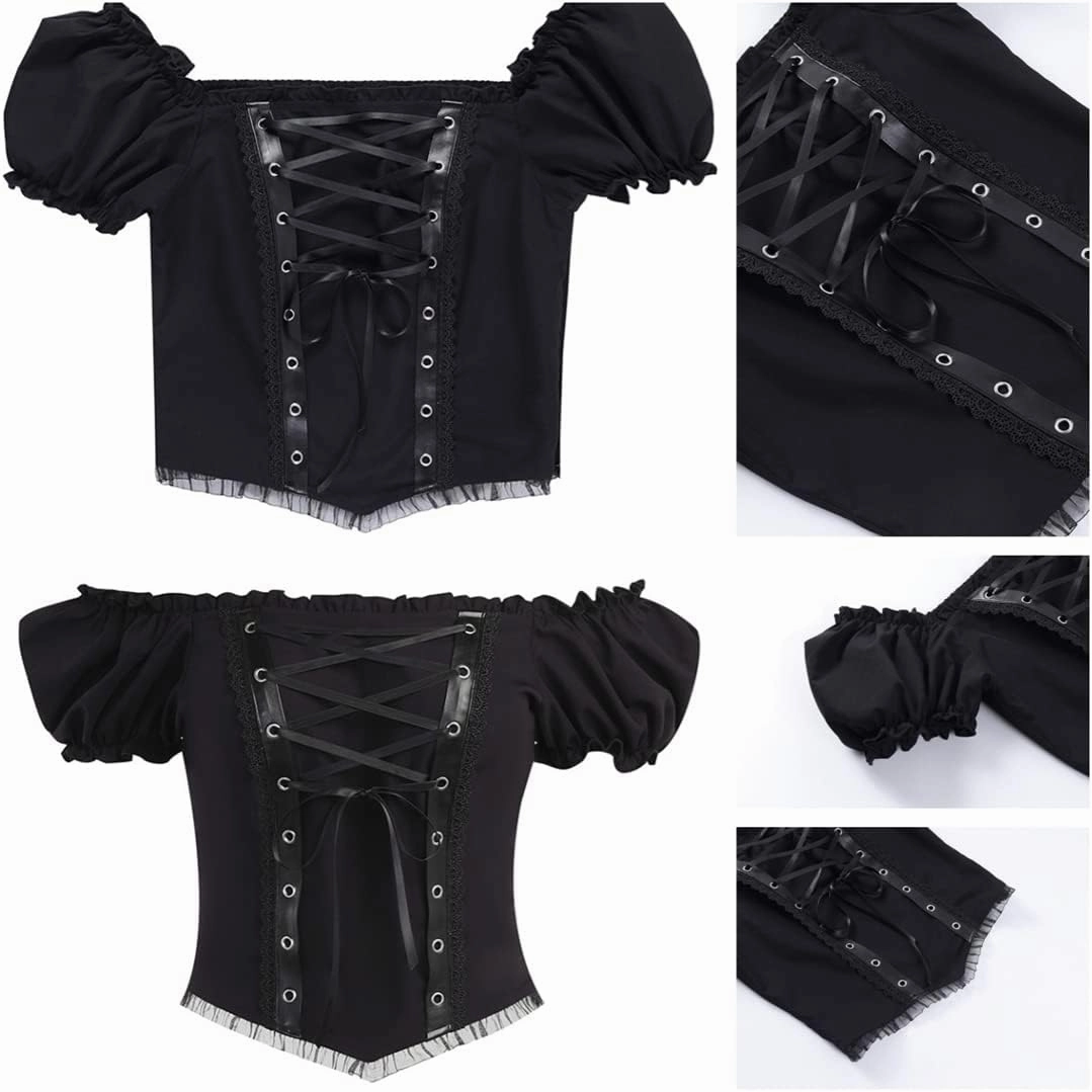 Gothic Crop Top for Women Goth Fairy Grunge Tank Tops Punk T-Shirt Streetwear Workout Tees Emo Blouse