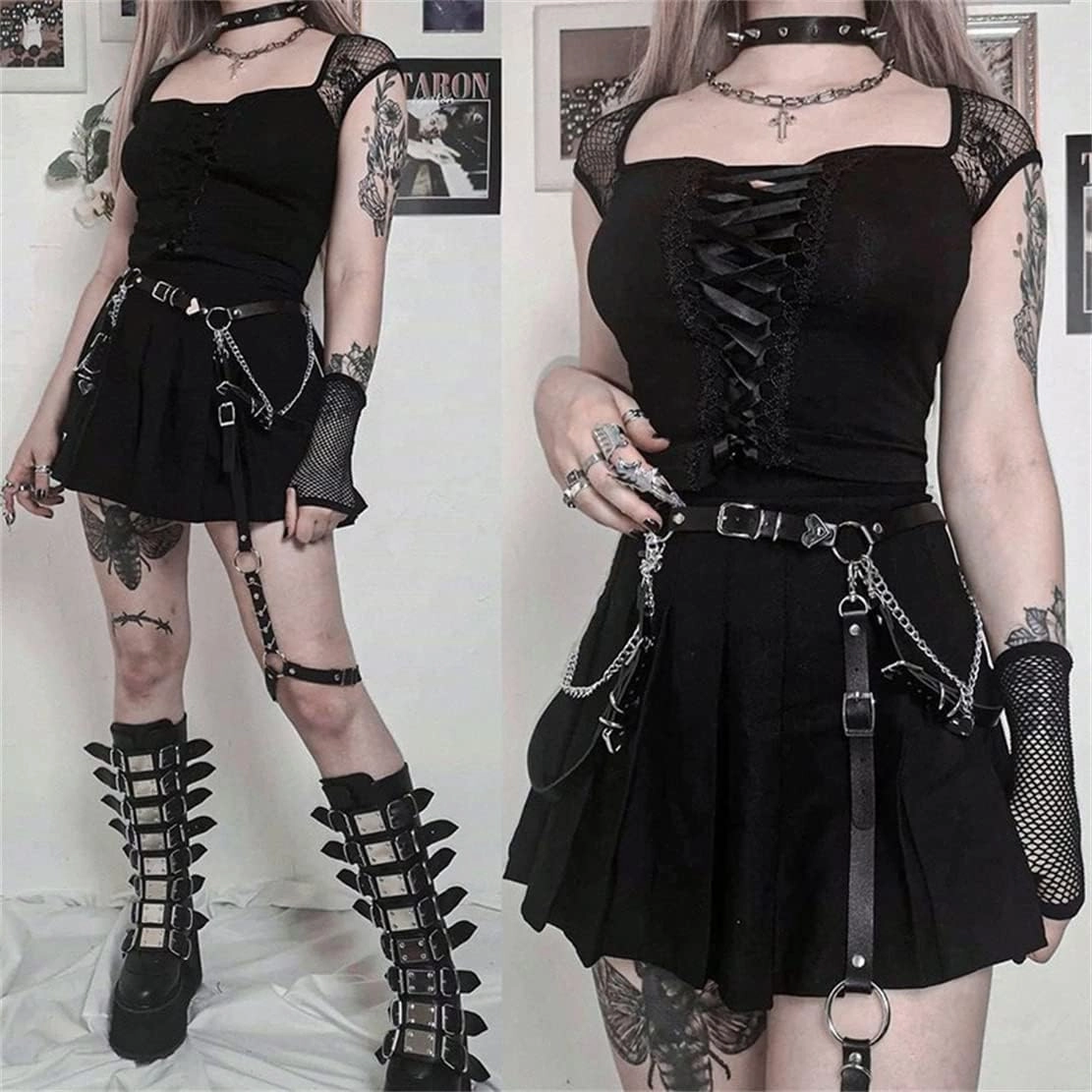 Gothic Crop Top for Women Goth Fairy Grunge Tank Tops Punk T-Shirt Streetwear Workout Tees Emo Blouse