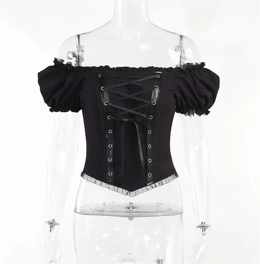 Gothic Crop Top for Women Goth Fairy Grunge Tank Tops Punk T-Shirt Streetwear Workout Tees Emo Blouse
