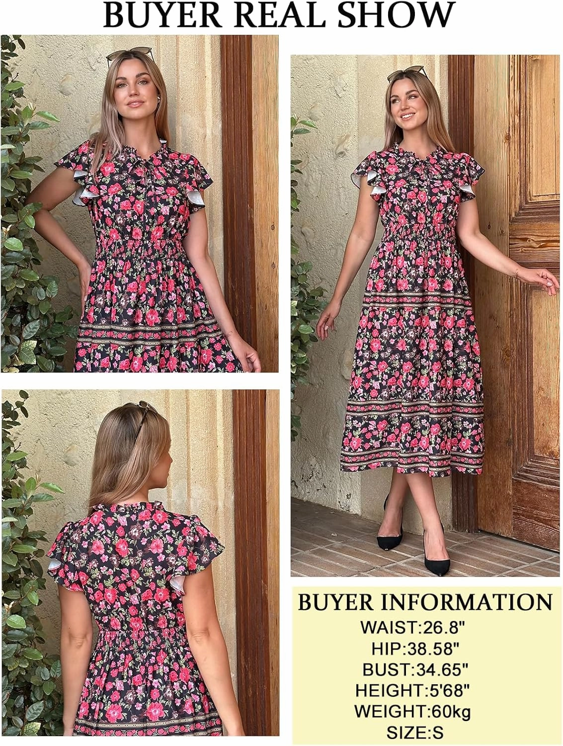 GRACE KARIN Women's Floral Boho Dress Hawaiian Dresse Short Sleeve V Neck Summer Beach Wedding Guest Swing Maxi Sundress